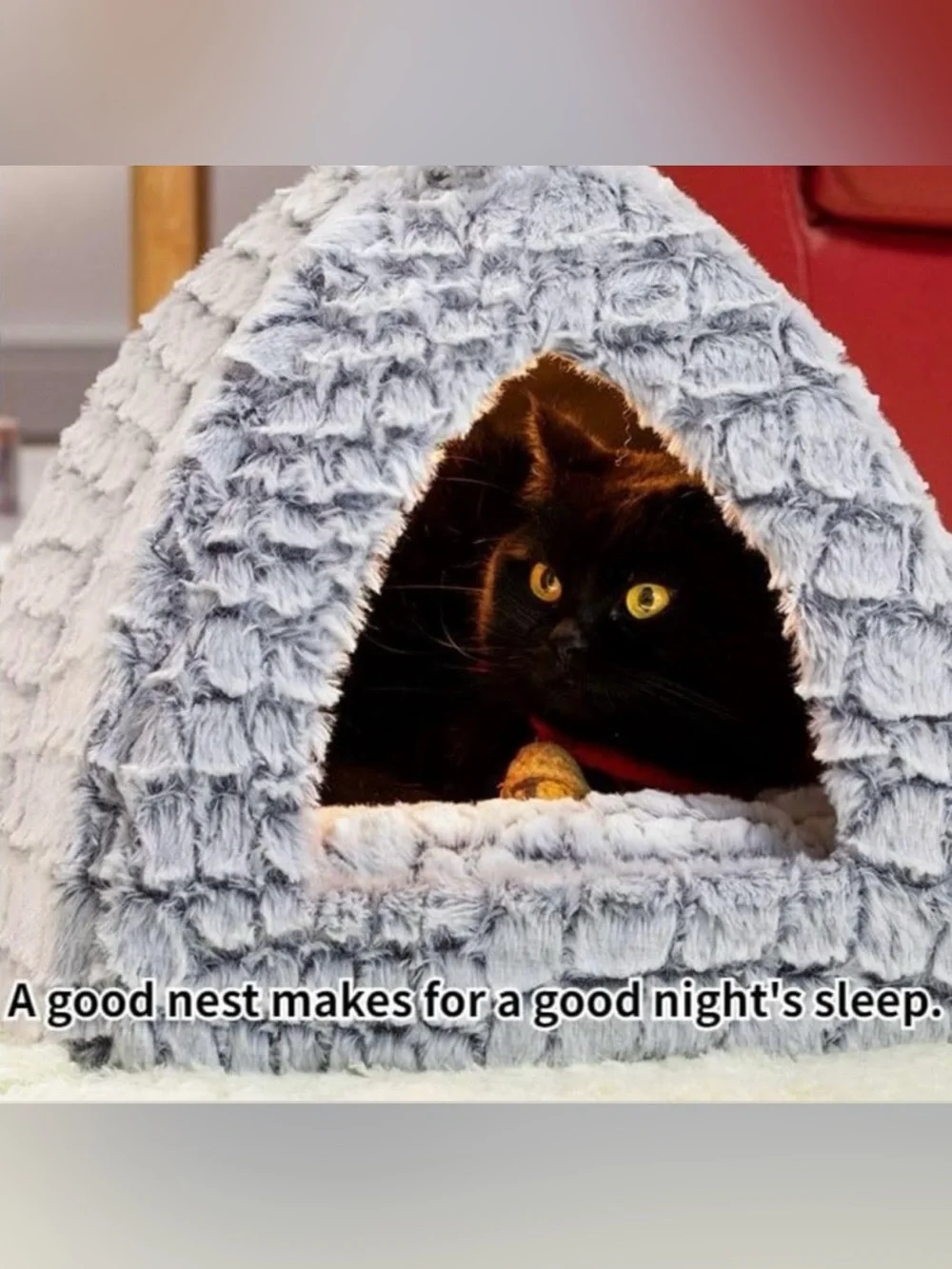 Plush Gray Pet Cat Cave Bed with Easter Toy Basket